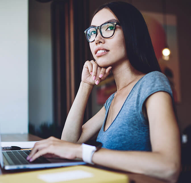 pensive female journalist